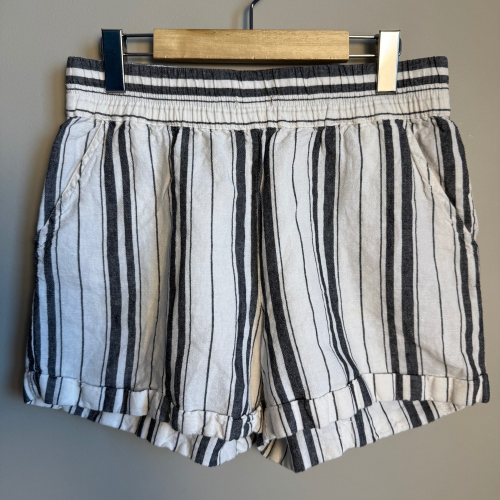 Maeve Anthropologie Striped Linen Blend Shorts Black White Small Pull On Cuffed